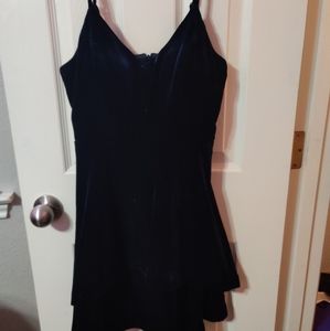 Navy blue velvet dress with rhinestone belt